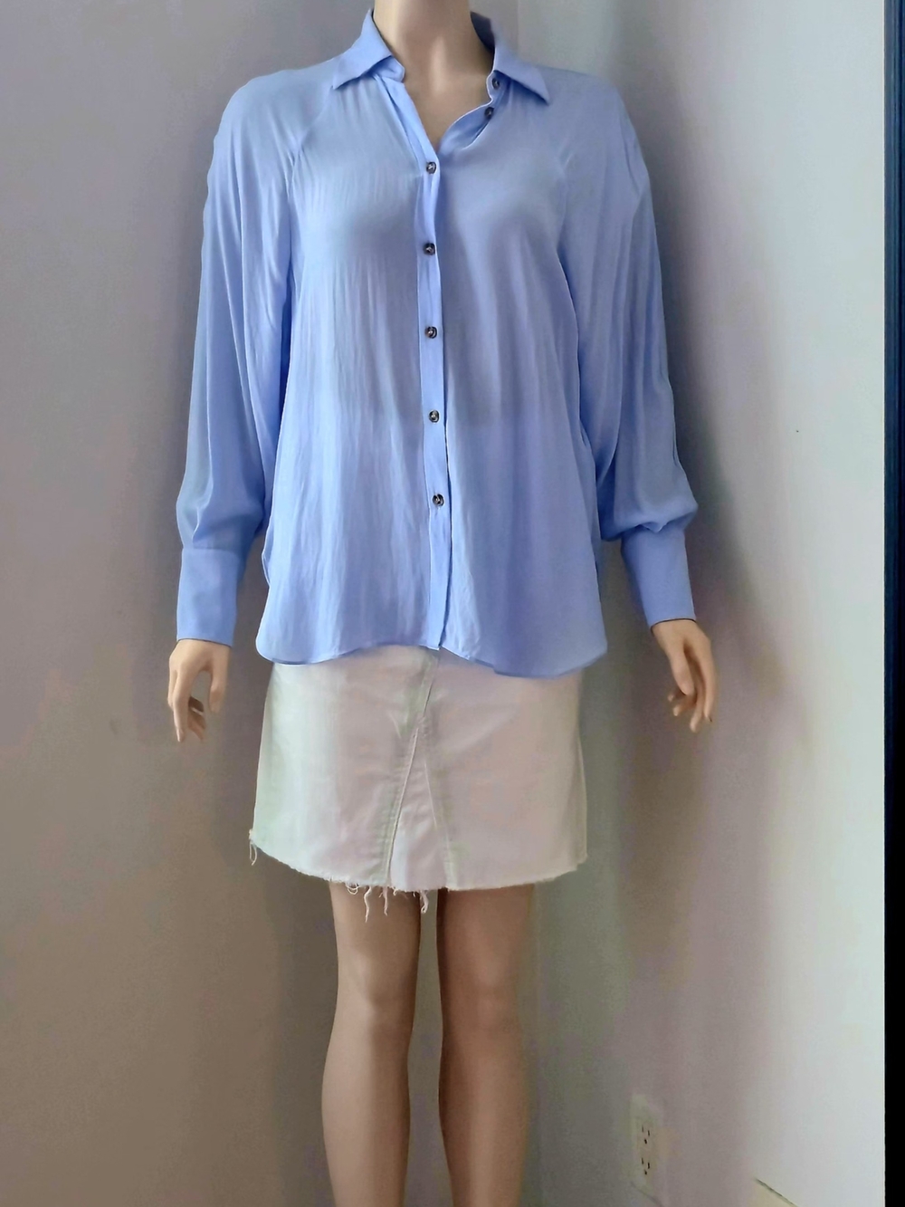 Massimo Dutti Women's Button Down Blouse Blue Small Like New